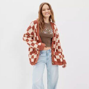 American Eagle Oversized Checkered Knit Cardigan S